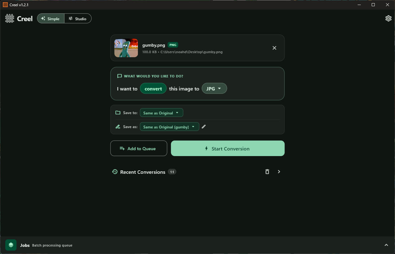 Creel Simple Interface with Image Loaded